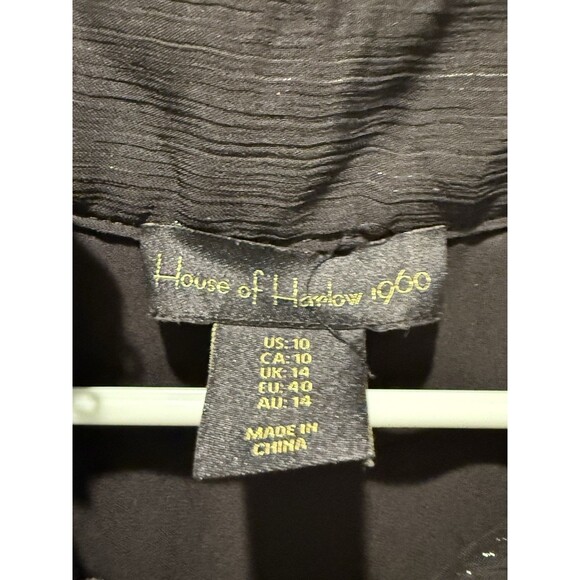 House Of Harlow 1960 Lurex Metallic Ruched Mini Black Sheer Sleeves Dress 10 - Picture 5 of 7